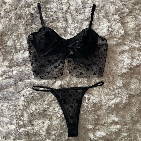 Black Mesh Lingerie Set Heart Design Never Worn Depop