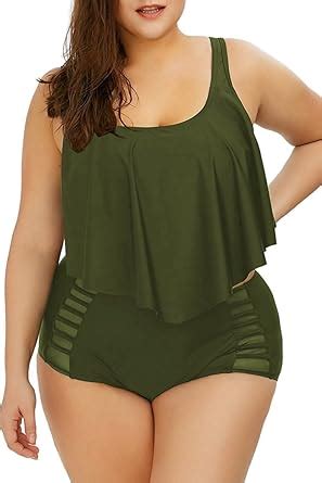 Viottiset Damen Plus Size Flounce Bademode Mit Hoher Taille Badeanzug Bikini Set Amazon De