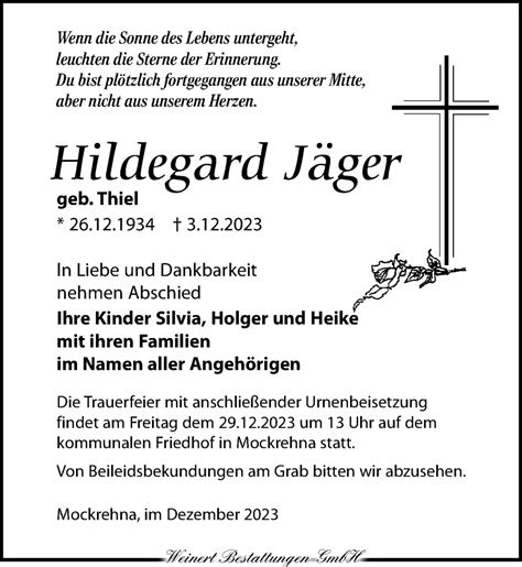 Traueranzeigen Von Hildegard J Ger Trauer Anzeigen De