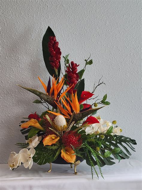 Elegant Exotic Flower Arrangement, Lg. Faux Tropical Floral Arrangement ...