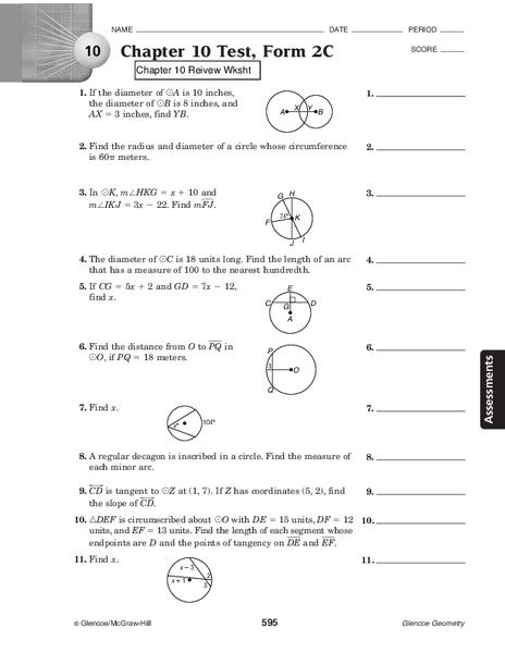 Circles Worksheet Grade 10