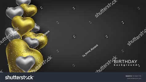 Happy Birthday Background Gold Silver Balloons Stock Vector Royalty