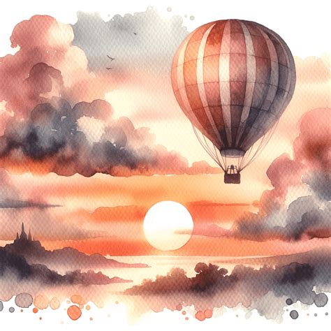 40 Watercolor Style Hot Air Balloon Illustrations Prints