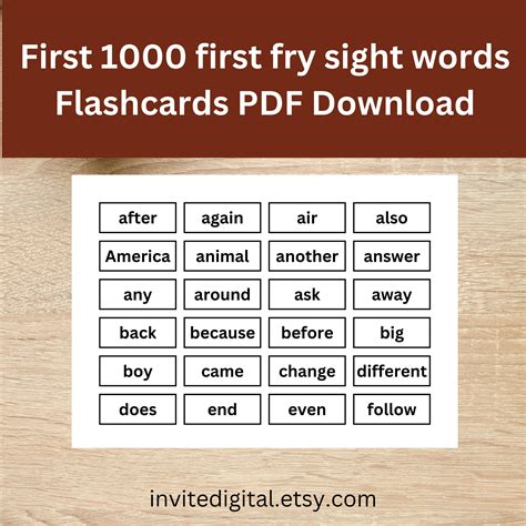 fry sight words flashcards cut outs  instant