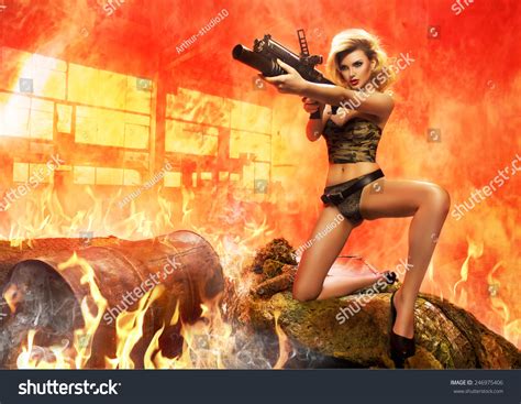 Sexy Blonde Woman Rifle Fire Stock Photo Shutterstock