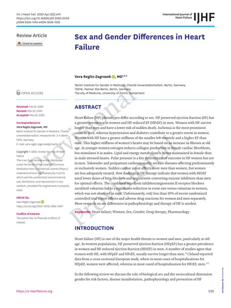 Pdf Sex And Gender Differences In Heart Failure