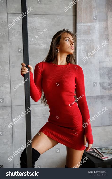 Beautiful Girl Sexy Brunette Dress Posing Stock Photo Shutterstock