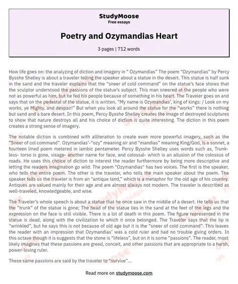 Poetry And Ozymandias Heart Free Essay Example