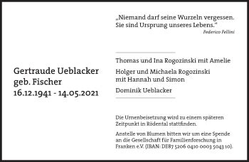 Traueranzeigen Von Gertraude Ueblacker Sz Gedenken De