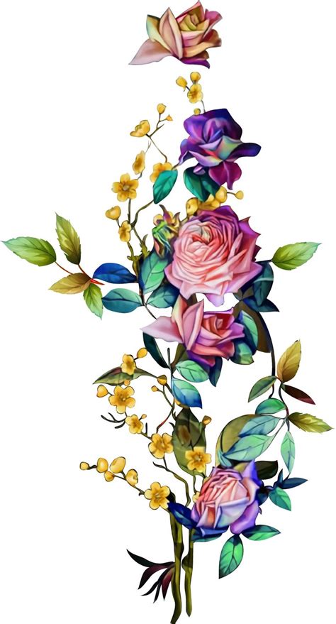 Watercolor Painting Of Pink Roses And Green Leaves