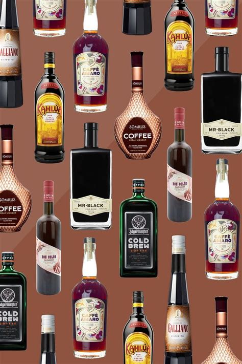 many different types of alcohol on a brown background