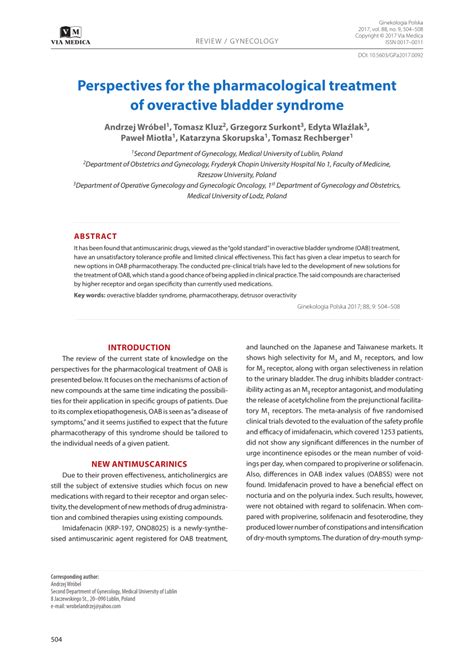 PDF Perspectives For The Pharmacological Treatment Of Overactive