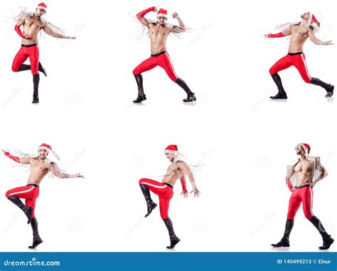 The Dancing Naked Santa Isolated On White Stock Image Image Of Performance Dance