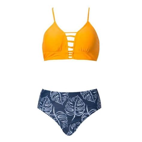 Maillot de bain sexy Bikini deux pièces Maillots de de Feuilles Impression de pour femmes
