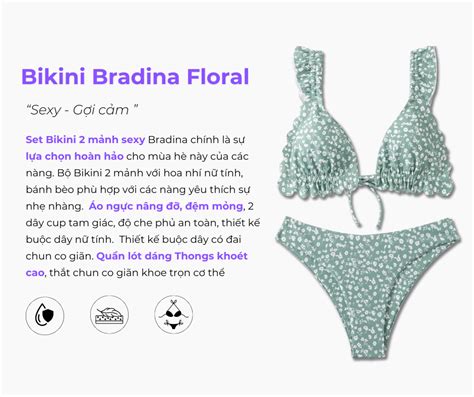 Set đồ bơi nữ Bikini 2 mảnh Bradina Floral hoa nhí nhún bèo nữ tính BKN14 Hoa nhí xanh