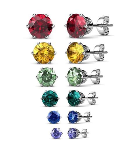 Jewelry Womens Stud Earrings Swarovski Elements Crystal Birthstone ...