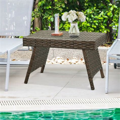 Folding Rattan Wicker Coffee Side Table Patio Garden Poolside Yard