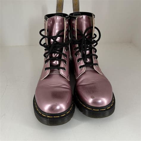 martens pink  marten boots metallic slight depop