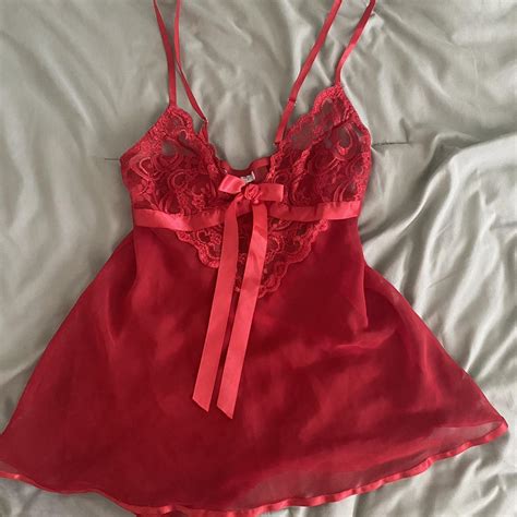 Red Lace Camisole Lingerie Top Night Gown Depop