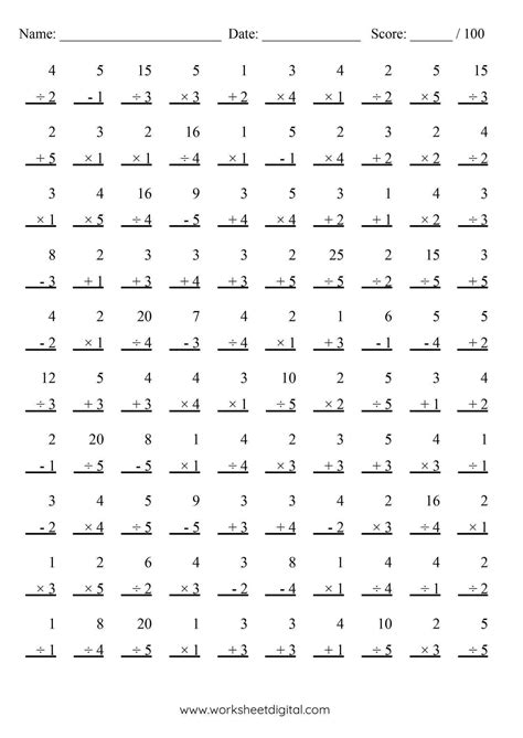 Free Math Drill 100 Problems Worksheet Download Free Math Drill 100