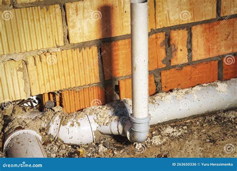 Sewer Pipes In Home Basement System Of Gray Sanitary Pipes When