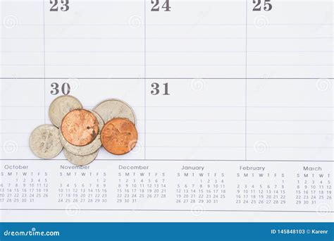 monthly calendar  usa coins stock image image  budget reminder