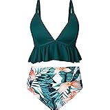 Amazon Cupshe Women S Plus Size High Waist Bikini Set Floral Lace Up Swimsuit X Yellow