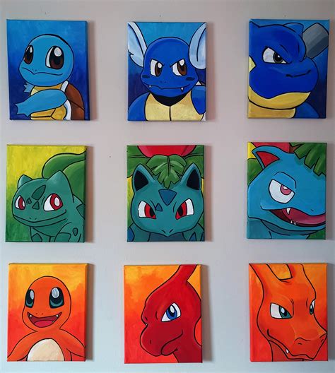 Gen 1 starter acrylic paintings : r/pokemon