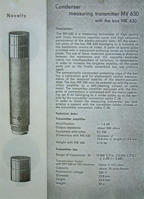 Neumann MV630 Spec Sheet - Dan Alexander Audio