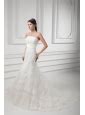 Clasp Handle A Line Strapless Lace Wedding Dress With Chapel Train