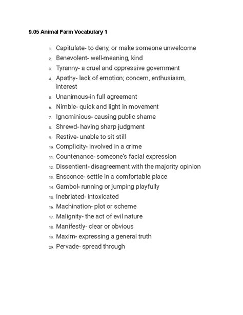 9.05 Animal Farm Vocabulary 1 - 9 Animal Farm Vocabulary 1 1