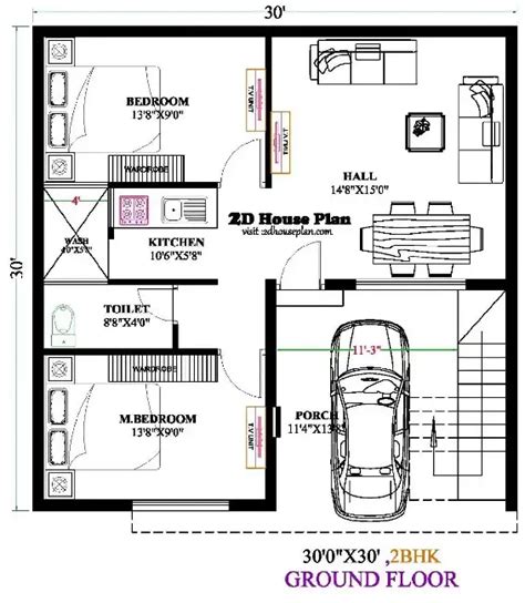 25 35 House Plan With Car Parking Best 900 Sqft 2bhk House 50 OFF