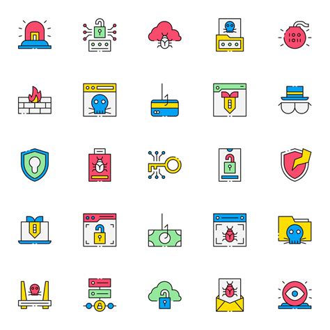 Colored Cyber Attack Icons