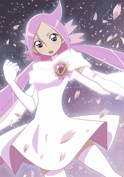 An Anime Character With Pink Hair And White Dress Flying Through The