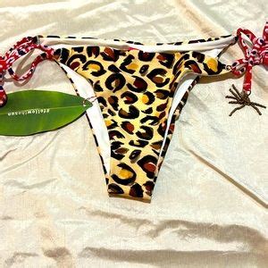 FARM Rio Swim Farm Rio Leopard Bikini Bottom In Extra Large Ties In The Side W Beaded Tassle