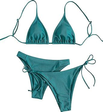 Amazon Makemechic Women S Piece Bathing Suit Ribbed Triangle Bikini Sets With Two Bottoms