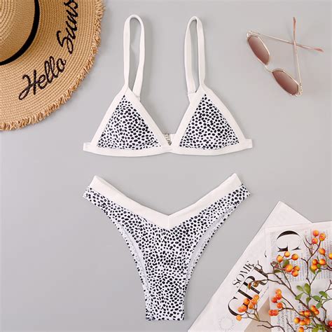 Backless Triangle Bikini Sexy Black And White Polka Dot One Piece With Lace Up On Luulla