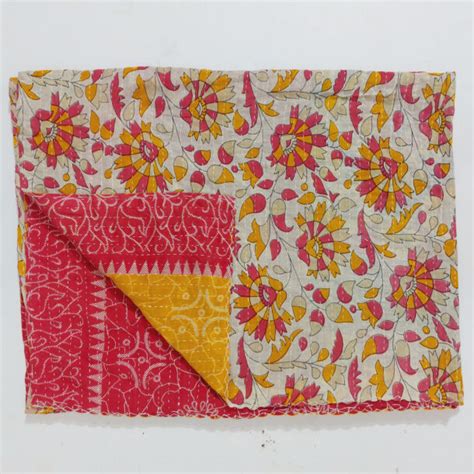 Reversible Floral Sari Kantha Quilt Vintage Kantha Quilts Throw