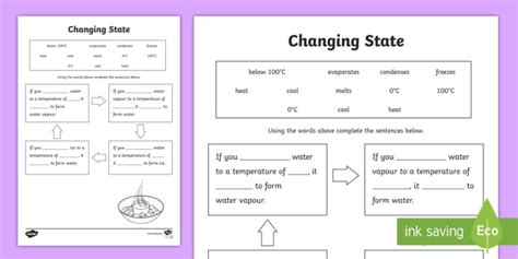 Changing States Of Matter Ice Water And Steam Worksheet Twinkl