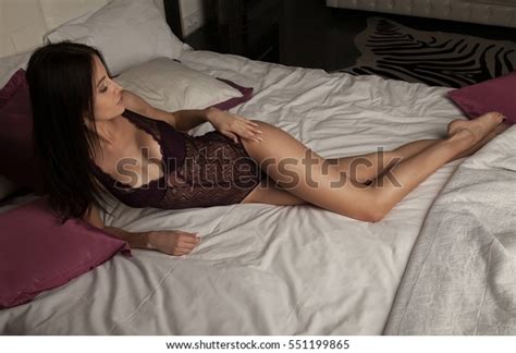 Sexy Slim Brunette Woman Posing Bed Stock Photo 551199865 Shutterstock
