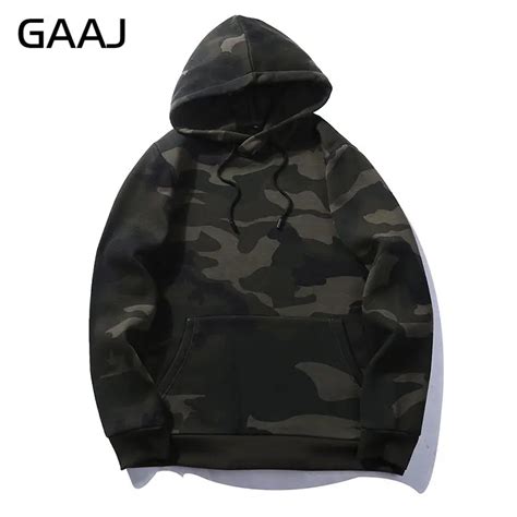 Gaaj Men Camouflage Hoodies Fleece Warm Winter Khaki Military Camo