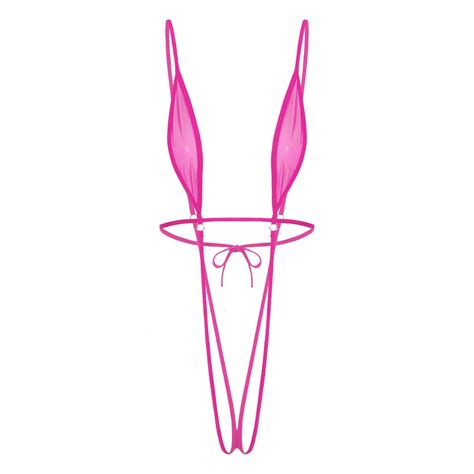 Womens Sheer Mesh Crotchless Bodysuit Swimwear Lingerie Micro Sling Bikini Monokini Tiny