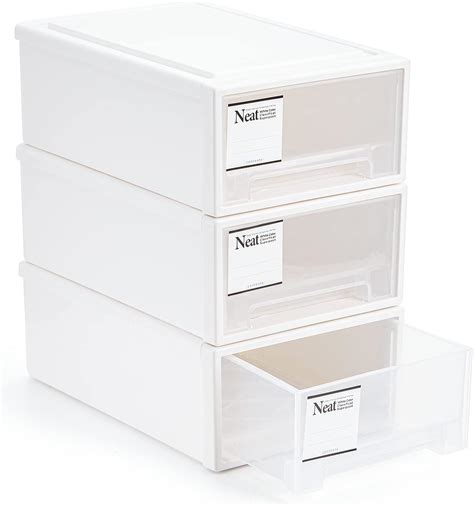 Amazon ZENFUN 3 Pack Drawer Plastic Stackable Storage Drawer Bins