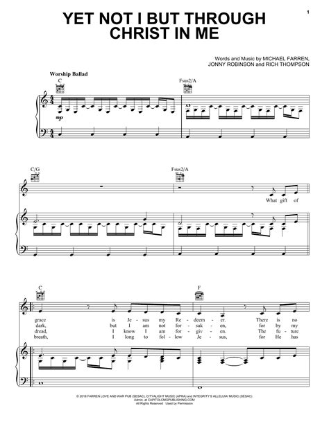 Yet Not I But Through Christ In Me By Cityalight Sheet Music For Piano Vocal And Guitar Chords