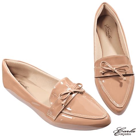 Sapatilha Mocassim Verniz Nude Numeração Especial Carla Calçados