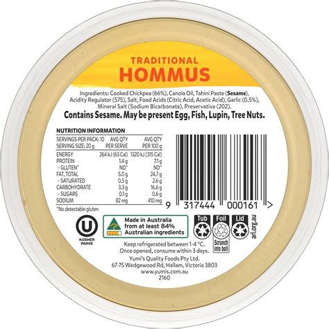 Yumis Traditional Middle Eastern Hommus Dip 200g Woolworths