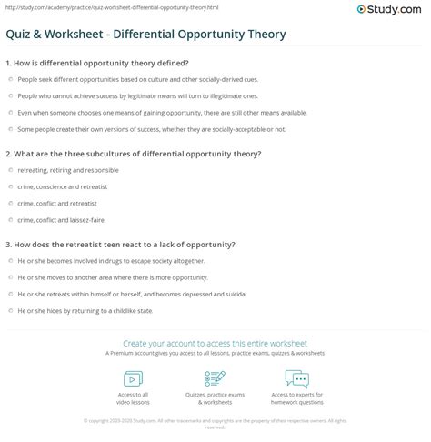 Quiz And Worksheet Differential Opportunity Theory