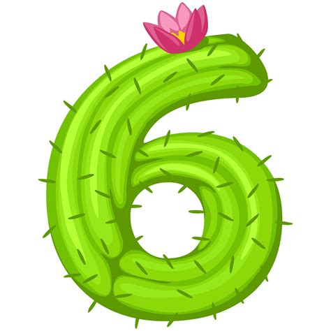 Cartoon cactus number 6 with flower font kids numbers. Green figure Six ...