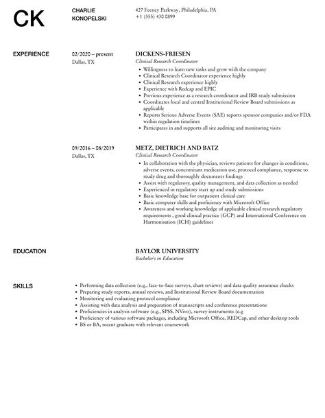 Clinical Research Coordinator Resume Samples Velvet Jobs