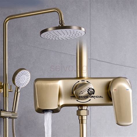 Sg Stocksbrushed Gold Shower Set Hot Cold Rain Shower System Spa Rainfall Bath Faucet Wall